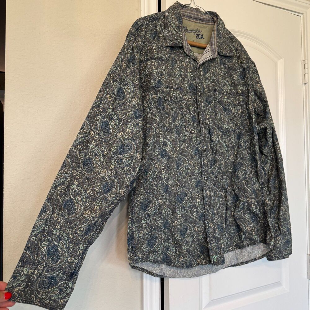 Wranglers Mens 20x Retro L Paisley green and blue button up